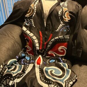 Black Multicolor Printed Button-Front Dress